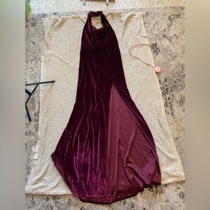Shein high slit velvety red high neck cowl maxi dress size large